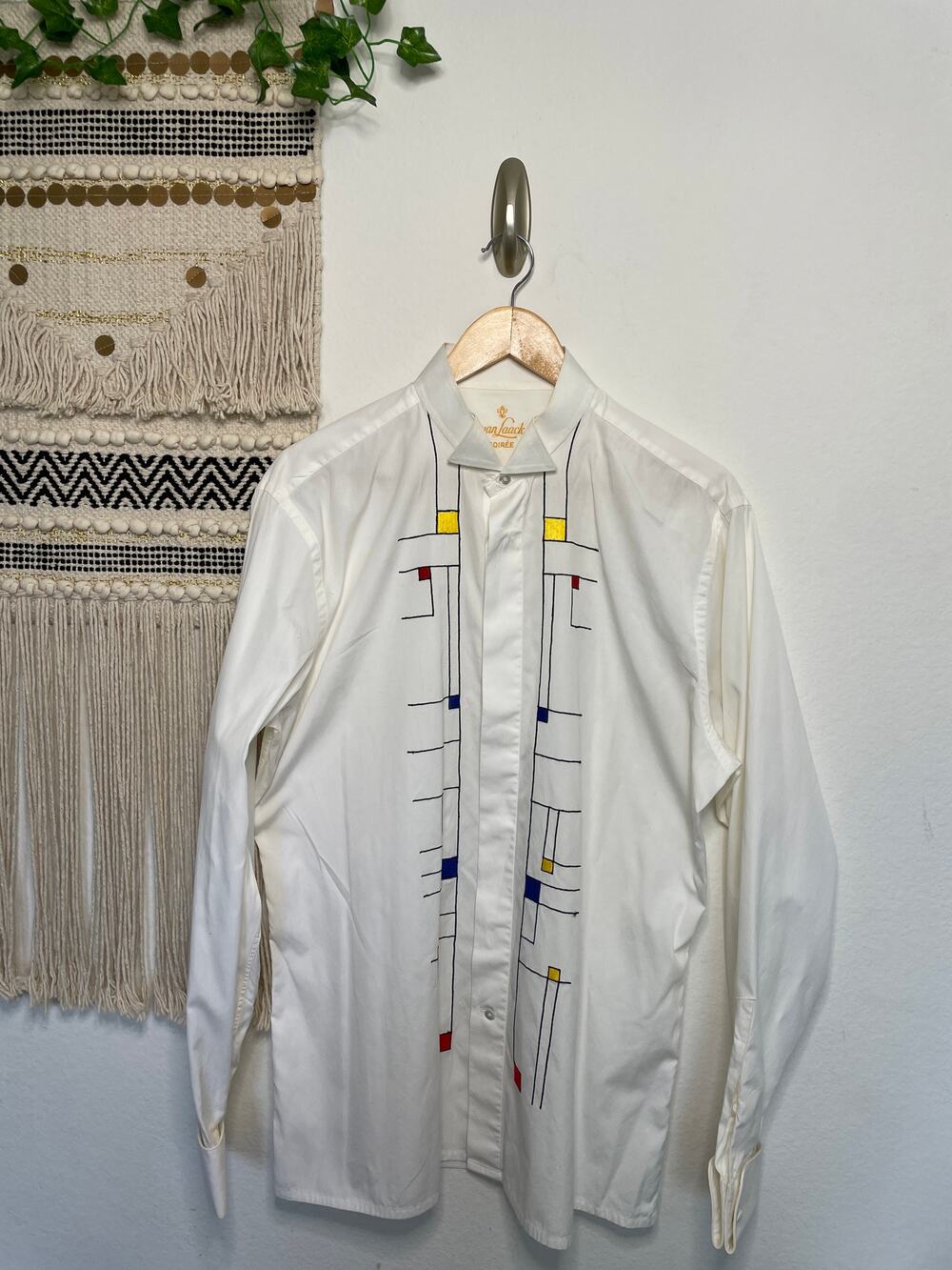 Vintage Van Laack Soire White Long Sleeve Button Up Embroidered Men Shirt 16/41